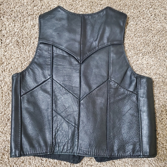 Genuine Leather Black Biker Cut Motorcycle Childs Vest Small Vintage  Good pre o - Picture 4 of 7